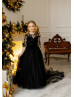 Black Lace Tulle Wedding Party Flower Girl Dress With Train